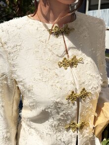 EastFlair Women's Chinese Style Frog Button Long Sleeve Elegant Jacket Dinner Everyday Gold And White Fall/Winter New Year Outfit - White - View 2