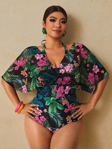 Travachic Plus Size Women's Floral Print 2 In 1 Swimsuit For Vacation - Multicolor - View 7