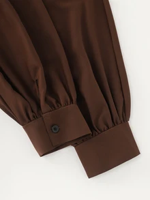 LUMIGAL Women's Coffee Color Wrap Asymmetric Hem Long Dress - Coffee - View 3