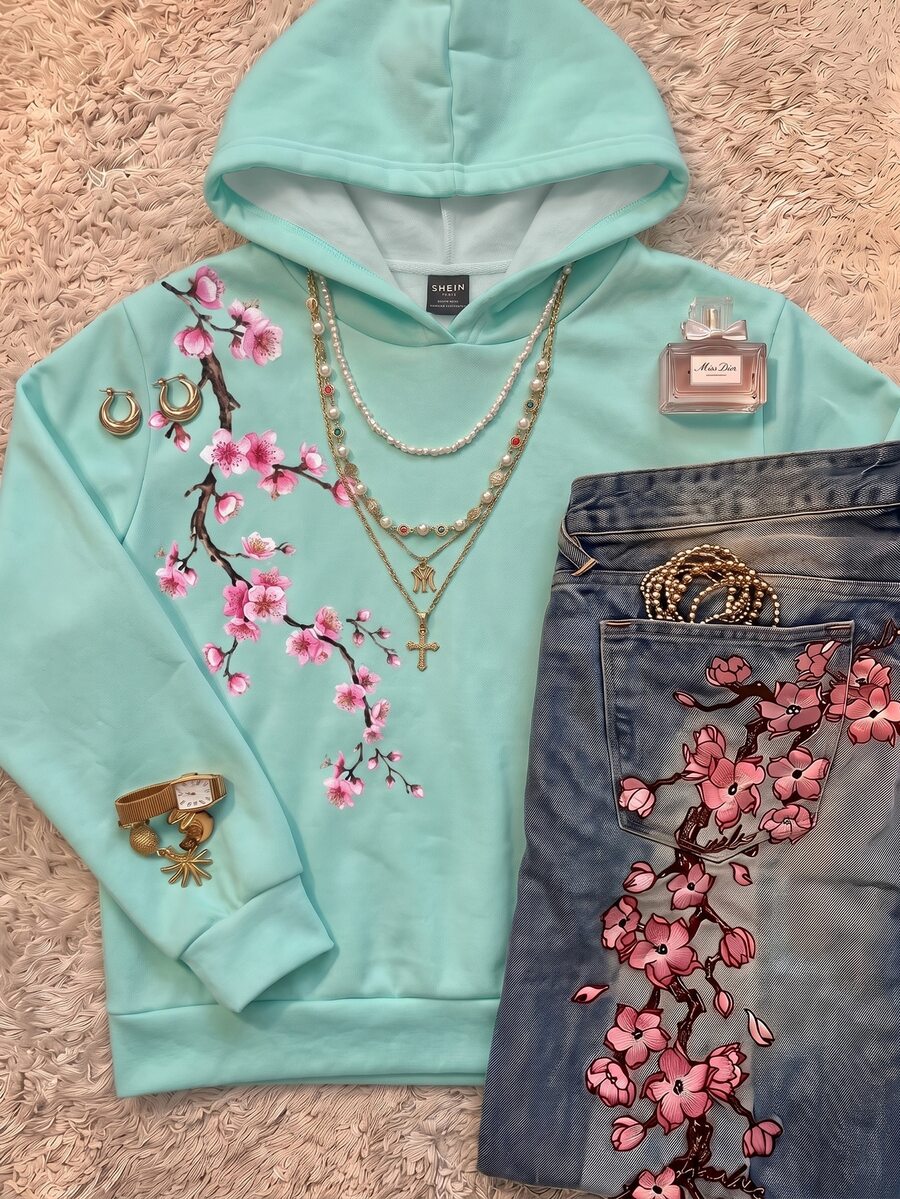 Attitoon Sweatshirt Berkerudung Motif Bunga untuk Wanita - MultiWarna - View 1