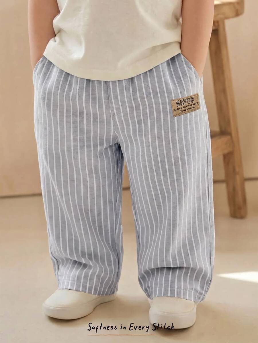 Cozy Pixies 男嬰字母印花條紋口袋直筒長褲 - 彩色 - 查看 1