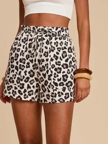 Travachic Women's Leopard Print Drawstring Waist Pocket Casual Shorts - Multicolor - View 3