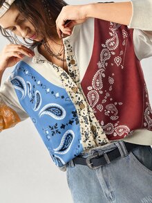 Bohemela Women's Cashew Pattern Single-Breasted Casual Loose Regular Fit Jacket - Apricot - View 6