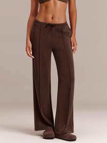GLOWMODE Soft-Brushed Modal Find Your Glow Wide-Leg Pants With Front Seam & Adjustable Drawstring Waist Daily Casual Summer Wear - Brown - View 5