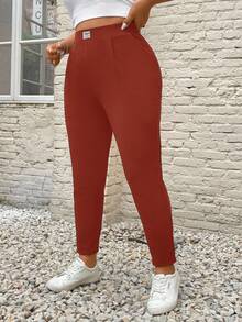 SHEIN PETITE CURVE 大尺碼休閒牛仔褲，附口袋，簡約日常風格 - 棕色 - 查看 3
