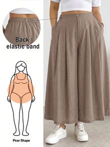 Shapeblank Plus Size Casual Button Pocket Pleated Loose Pants Fall - Mocha Brown - View 1
