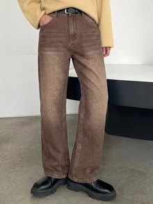 DAZY Men's Autumn Button Pocket Fashion Versatile Jeans - Brown - View 1