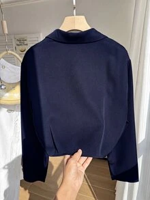 Comfortcana 大尺碼女款純色休閒通勤旅行西裝外套 - 藏蓝色 - 查看 2