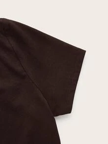 SHEIN ICON 女款圓領短袖短版針織素色上衣 - 棕色 - 查看 3