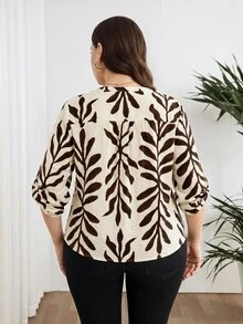 Modelyn Plus Size Women's Leaf Print Casual Versatile Daily Wear Shirt - Multicolor - View 2
