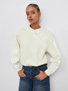 Maija Sweatshirt Kancing Katak Kasual Musim Gugur Wanita, Pakaian untuk Keluar, Pakaian Kerja untuk Wanita, Pakaian Musim Gugur - Putih - View 5