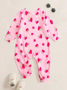 LOONEY TUNES X SHEIN Baby Girl Cartoon Print Casual Daily Long Sleeve Jumpsuit - Pink - View 2