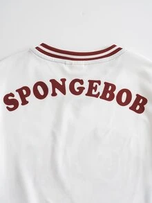 SpongeBob SquarePants | SHEIN Young Boy Striped V-Neck Short Sleeve Casual T-Shirt - White - View 6