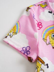 SpongeBob SquarePants | SHEIN Young Girl Rainbow Print Round Neck Short Sleeve Dress - Multicolor - View 5