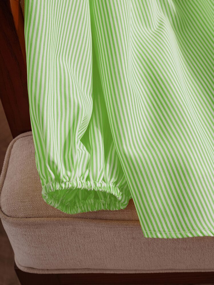 Rusticease Plus Size Winter Women Casual Striped Lantern Sleeve Shirt,Summer Clothes,Vacation Outfits Fall - Green - View 5
