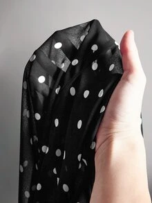 SHEIN ICON Áo sơ mi chiffon cổ chữ V thắt nơ ruy băng, tay chuông rộng, chấm bi phong cách vintage Y2K, xuyên thấu, viền bèo nhún, dáng rộng, size lớn - Đen và trắng - Xem 9