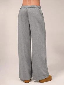 Avantive Women's Solid Color Drawstring Waist Straight Leg Loose Casual Sweatpants - Grey - View 2