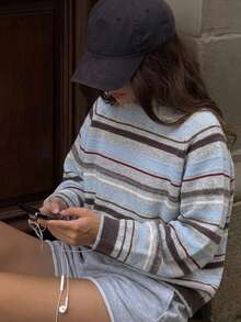 Livesso Women's Autumn/Winter Casual Colorblock Striped Sweater - Grey - View 4