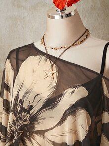 SHEIN ICON 休閒花卉印花大尺碼女款網紗上衣，適合夏季 - 彩色 - 查看 4