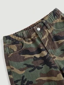 SHEIN 青少年女孩迷彩牛仔寬鬆長褲 - 軍綠色 - 查看 7