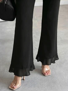 SHEIN Clasi 大尺碼時尚日常喇叭褲 商務辦公 - 黑色 - 查看 2