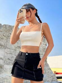 SHEIN EZwear Women's Backless Super Cropped Camisole Knit Top - White - View 5