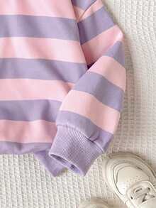 Young Girl Knit Striped Crew Neck Loose Casual Sweatshirt, Fashionable Versatile, Suitable For Outdoor Wear, Colorful Striped Pattern Design, Suitable For Street Photography, Suitable For Camping, Back To School Fall Clothes - Multicolor - View 4