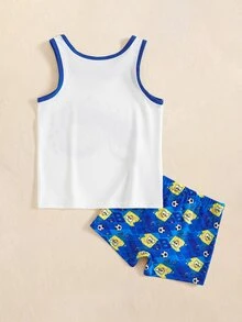 SpongeBob SquarePants | SHEIN Young Boy Letter Cartoon Print Tank Top And Hipster Underwear Set - Blue and White - View 2