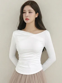DAZY 女款純色修身百搭休閒短袖T恤 - 白色 - 查看 8