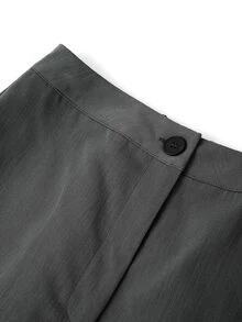 Lavishia V-Neck Waist-Cinching Short Sleeve Blazer And Wide Leg Mid-Length Pants Set, Commuter Outfit, Suitable For Daily Wear - Dark Grey - View 4