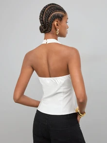 Maija Women's Sexy Zipper Halter Neck Sleeveless Top,Going Out Outfis,Fall Clothes - White - View 6