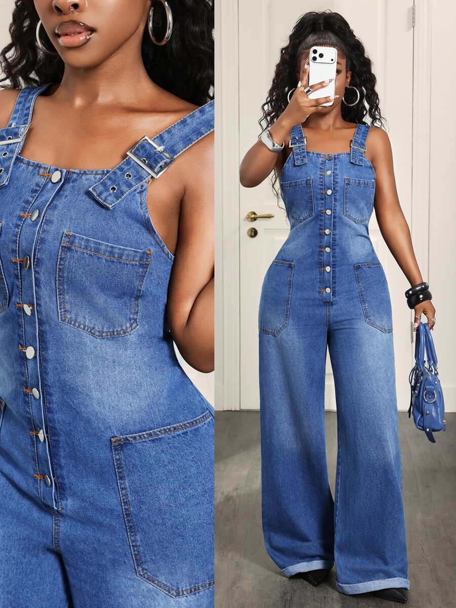 Slaydiva Comfortable Fashion Casual Women's Denim Overalls And Jumpsuits - Blue - View 1