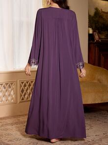 PalaceNights Court Style Square Neck Embroidered Lace Long Sleeve Loose Fit Winter Maternity Nightgown - Purple - View 2