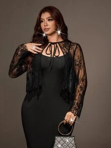 Viva Relle Setelan 2 Potong Seksi Elegan Ukuran Plus untuk Pesta Musim Gugur/Dingin - Hitam - View 1