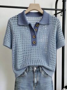 EMERY ROSE Women's Colorblock Casual Versatile Daily Wear Knit Top - Baby Blue - View 1