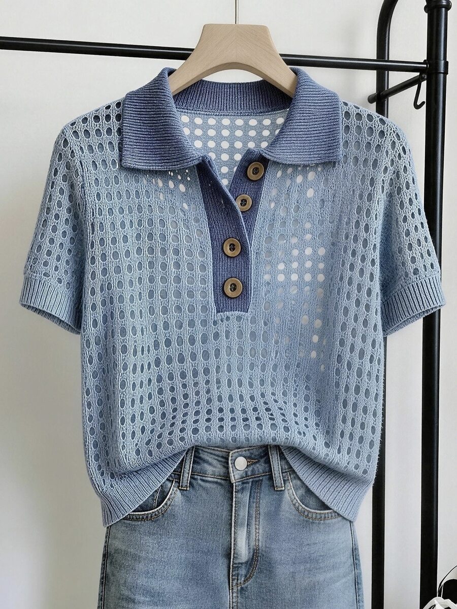 EMERY ROSE Women's Colorblock Casual Versatile Daily Wear Knit Top - Baby Blue - View 1