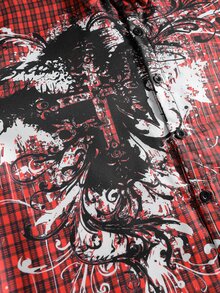 ROMWE MEN Men's Plaid Patchwork Casual Daily Wear Shirt - Burgundy - View 3