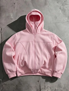 AXEPEAK Men's Casual Solid Color Hoodie Sweatshirt, Autumn/Winter - Baby Pink - View 1