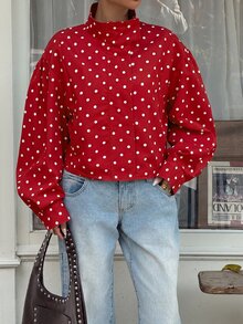 Muchica Spring/Summer Polka Dot Casual Versatile Commute Date Plus Size Jacket - Red - View 4