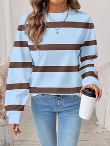 SHEIN LUNE 女款拼色休閒百搭日常穿著長袖運動衫 - 白色 - 查看 1