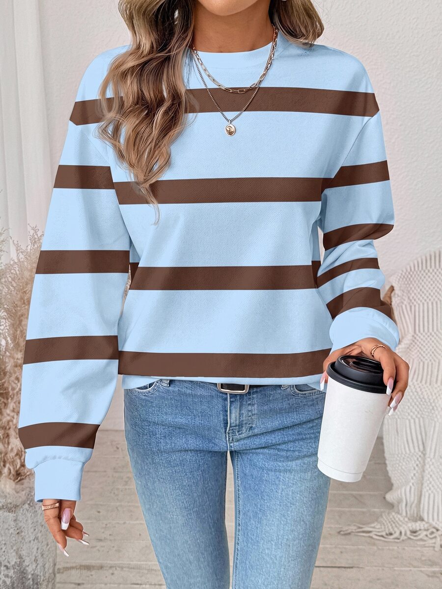 SHEIN LUNE 女款拼色休閒百搭日常穿著長袖運動衫 - 白色 - 查看 1