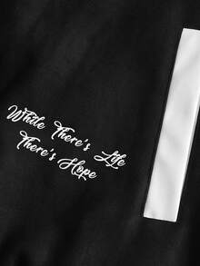PAVTROS Men's Colorblock Patchwork Letter Print Bomber Jacket - Black and White - View 4
