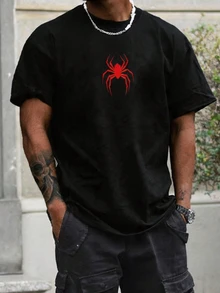 Manfinity ZONE917 Men's Spider Pattern Printed Crew Neck Short Sleeve T-Shirt - Black - View 1