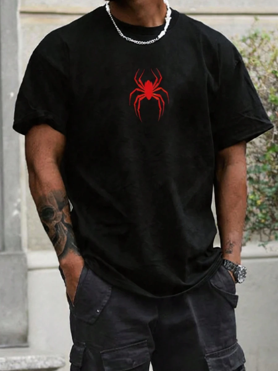 Manfinity ZONE917 Men's Spider Pattern Printed Crew Neck Short Sleeve T-Shirt - Black - View 1