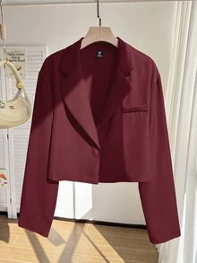 Muchica Rose Red Plus Size Women's Single Button Casual Lightweight Blazer - Rose Red - View 8