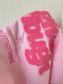 CovetEZ 女款字母印花休閒日常連帽衛衣 - 粉色 - 查看 6