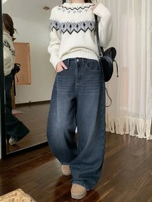 DAZY Quần jean denim nữ phong cách Hàn Quốc dáng rộng thoải mái giặt wash - Màu xanh lam - Xem 4