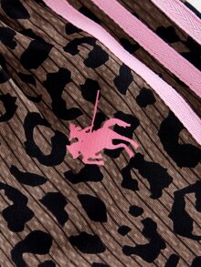 SHEIN 少女豹紋粉色蝴蝶結寬鬆休閒運動長褲，日常百搭舒適柔軟 - 棕色 - 查看 3