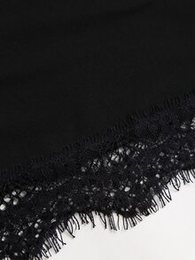 Sweetra Women's Elegant Fashion Versatile Commute & Comfortable Double-Brushed Milk Silk Spliced Lace Design Mini Dress - Black - View 6