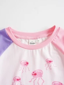SpongeBob SquarePants | SHEIN Young Girl Colorblock Cartoon Print Short Sleeve T-Shirt - Mauve Purple - View 3